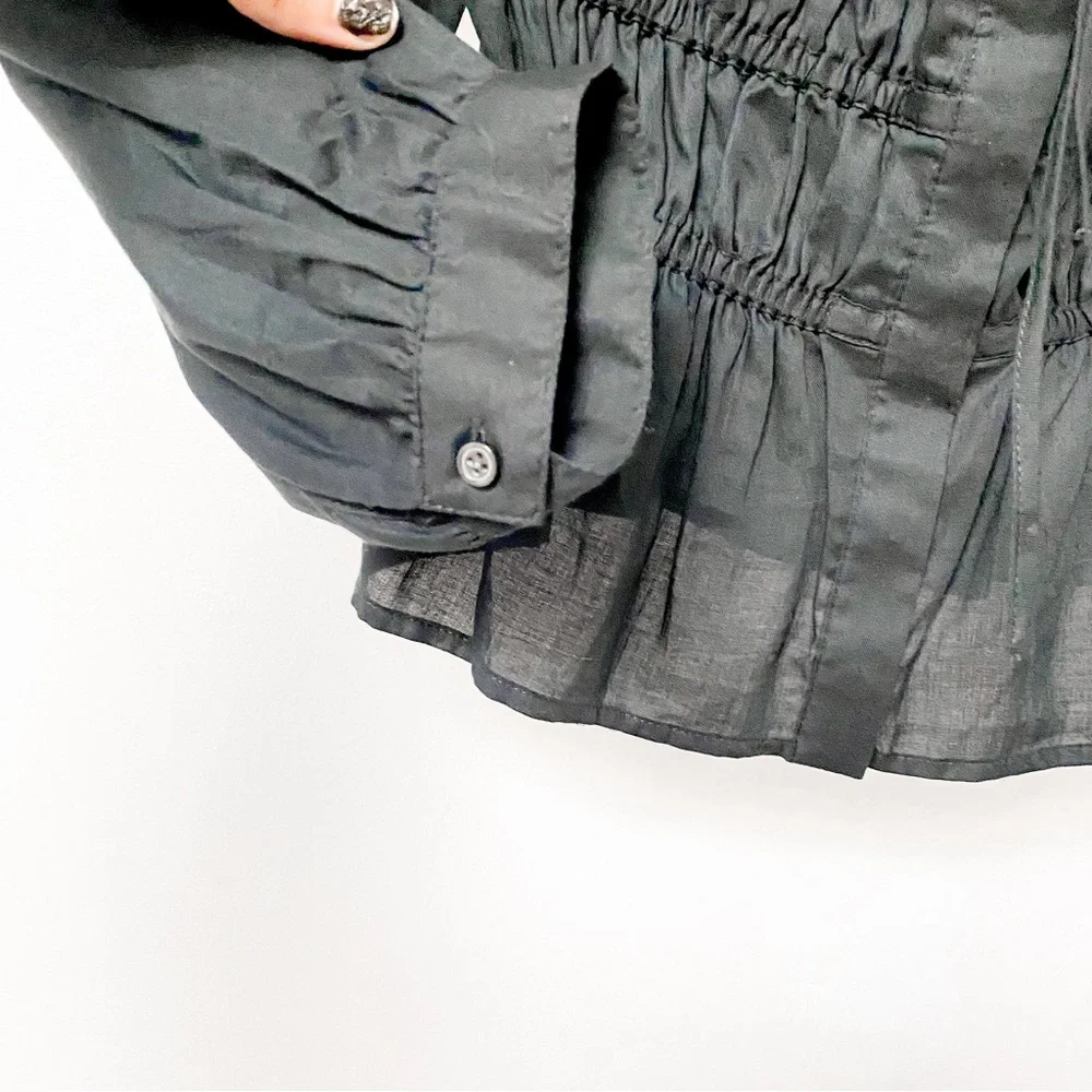 J.Crew Winter Preppy Chic Cinched Waist Top in Herringbone‎ Cotton in Black 6
